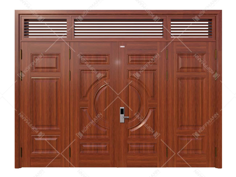 Mẫu cửa thép vân gỗ 4 cánh đều tại Quy Nhơn