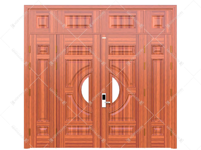 Mẫu cửa thép vân gỗ 4 cánh lệch tại Quy Nhơn